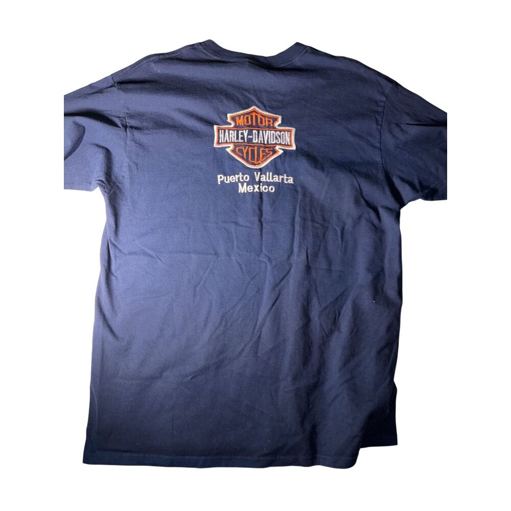 Harley-Davidson Puerto Vallarta Mexico Navy Blue Embroidered T-Shirt Size L